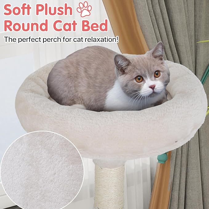 Cat Tree, 36 Inches Indoor Cat Tree Tower Condo, Natural Sisal Cat Scratching Post with Cozy Bed, Small Cats Tree for Kittens, Soft Perch & Cute Toys, Beige