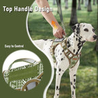 Service Dog Vest Harness with 2 Velcro Patches, No Pull Dog Harness for Walking Training Hiking, Metal D-Rings Easy on/Off Neck Buckle Reflective Strips Soft Padded Handle, Green