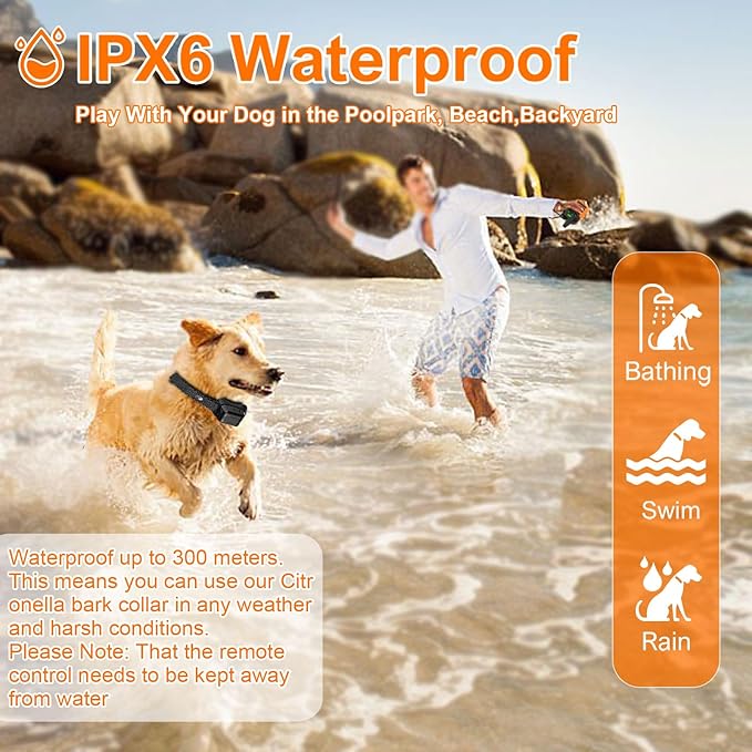 Citronella Training Collar for Dog [1* Citronella Refill] Spray Dog Collar with Beep/Vibration/Spray 4 Mode & 6 Adjustable Sensitivities, IPX7 Waterproof Dog Collar for L/M/S Dogs