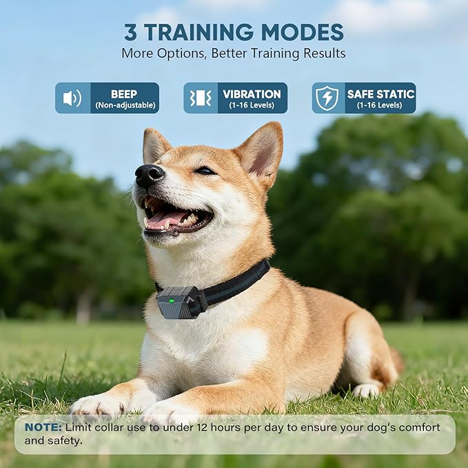 Shock Collar for Dogs, IP67 Waterproof Dog Training Collar with Remote, 3 Training Modes (Beep, Vibration, Static), Rechargeable E Collar for Large and Medium Breeds