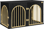 39.4" Wooden Dog Crate Furniture, Indoor Dog Kennel Dogs Cage for Small/Medium/Large Dogs, Heavy Duty Dog Crates Decorative Pet House End Side Table TV Stand, Black Gold DFC84104A