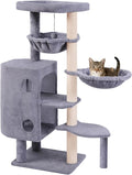 45in Cat Tree Tower with Big Condo for Indoor Cats,Cat Tower with Scratching Post,Scratching Board and Cat Toys,Multi-Level,Small Space,Transformer Cat Tree (Grey+)
