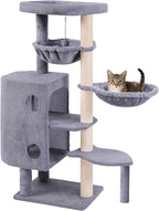 45in Cat Tree Tower with Big Condo for Indoor Cats,Cat Tower with Scratching Post,Scratching Board and Cat Toys,Multi-Level,Small Space,Transformer Cat Tree (Grey+)