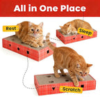 Cat Scratcher Cardboard 3-in-1 Interactive Cat Scratching Board with Bell Ball, Double-Sided Durable Corrugated Cat Toy for Indoor Cats