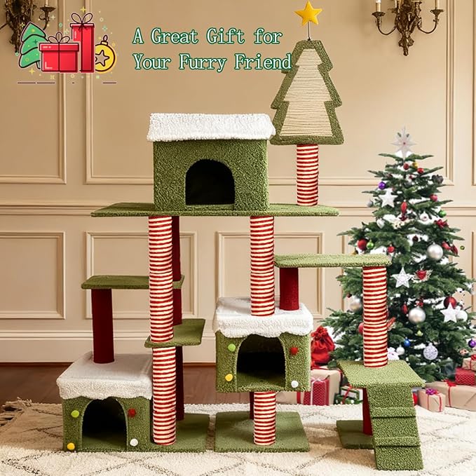 Extra Large 74-Inch Tall Cat Tree w/Widened Perch for Large Cats, Big Cat Tower Indoor, Modern Multi-Level Activity Tower with Scratching Posts, Condos, Baskets, Hammock, Scratching Ramps