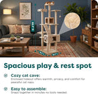 FurHaven 69.3" Tall Cat Scratching Post Tower for Indoor Cats, Sisal Cat Tree with 2 Condos, Tiger Tough Double Decker Playground, Toys & Perches for Cats, Sisal, Cream