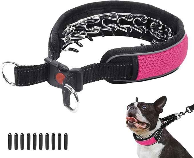 Martingale Collar for Dogs, Reflective No Pull Dog Collar for Medium Large Dogs, Adjustable Anti Pull Dog Collar for Walking Training, Heavy Duty Nylon Slip Collar with Buckle 1.8 Inch Wide S Hot Pink