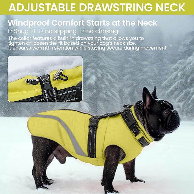 QBLEEV Dog Coat for Small Dogs, Waterproof Dog Jacket with Built-in Harness, Puppy Cold Weather Coats Reflective Vest, Windproof Warm Fleece Snowsuit Winter Coat for Chihuahua, Yorkie, Green, XS