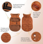 Queenmore Warm Dog Coat, Cold Weather Puffer Jacket with Ultra Thick Plush Lining and Storage Pockets (Brown, Large)