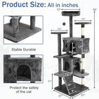 Cat Tree 70 Inches Cat Tower for Indoor Cats Multi-Level Cat Condo with Litter Box Enclosure,Scratching Posts for Indoor Cats (Ashy)