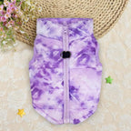 Idepet Pet Dog Cat Coat with Leash Anchor Color Patchwork Padded Puppy Vest Jacket Teddy Chihuahua Costumes Pug Cloth XS S M L(Medium,Purple Tie-dye)