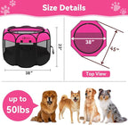 Dog Cat Playpen, Large Puppy Pet Playpen, Dog Crate Tent Cage Indoor/Outdoor, Portable Pop Up Dogs Kennel Playpen with Carrying Case for Dogs/Cats/Rabbits, Hot Pink