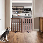 ZJSF Foldable Freestanding Indoor Dog Gate for House Wood Long Pet Gates Dog Fence for Stairs Puppy Gates for Hallways, Puppy Gate,Support Feet Included, Brown, 24 "Height-2 Panels