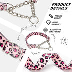 Pink Leopard Martingale Dog Collar - No-Pull Training Collar with Chain, Soft & Durable Design for Medium, Large & XL Dogs (Large Pink Leopard)