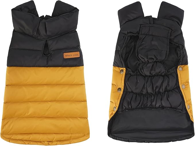 SPACE LION Dog Puffer Jacket, Down Winter Coat, Durable Outdoor Coat for Cold and Windy Conditions, Lightweight & Adjustable Fit Coats for Large Dogs, (BlackKhaki, Size28/4XL)