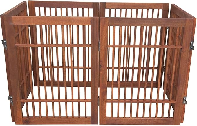 Urnporium Pet Dog Gate Freestanding, Strong Durable Folding Wooden Fence, Portable Acacia Hardwood Safety Barrier for Indoor & Outdoor Use (Brown Pet Gate, 6 Panel 24" Tall)