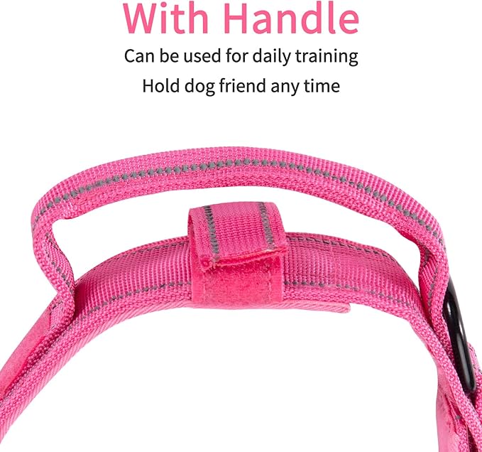 Dog Collar Tactical Highly Reflective Military Pet Collar Nylon with a American Flag Patch and a American Flag Pendant K9 Collar with Metal Buckle and Control Handle for L Pink