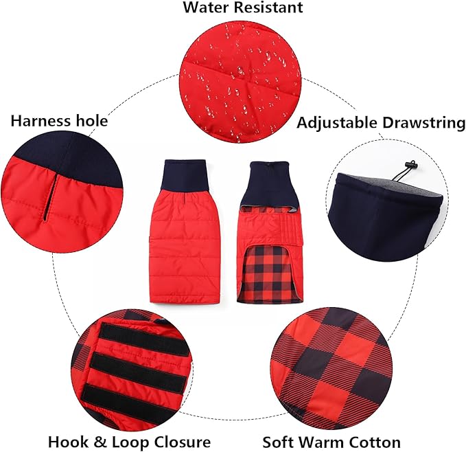 Dachshund Dog Coats Jacket fit for Dachshunds Corgi Weiner Reversible Winter Coat Padded Cotton Lining high Collar Dog Suit in Autumn Winter - Red - S