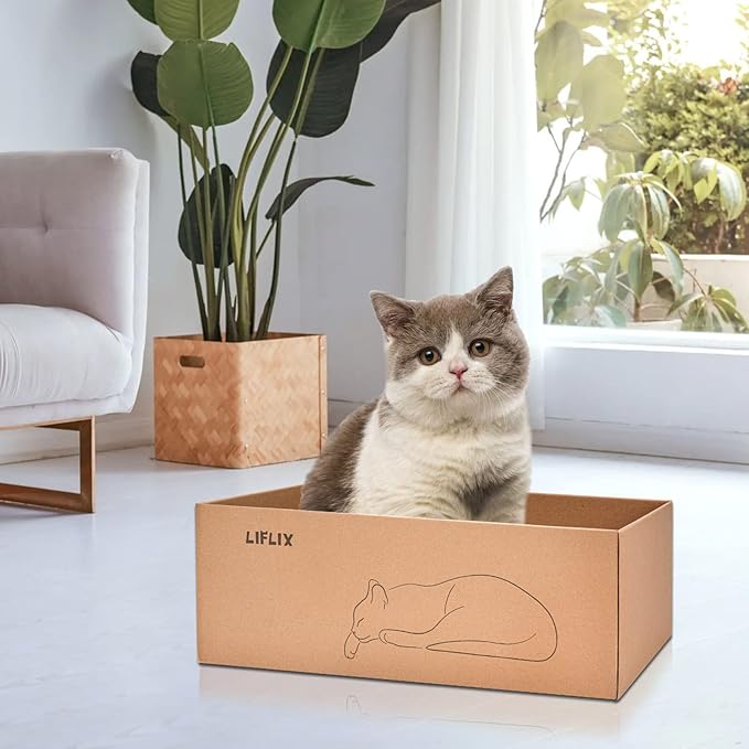 Cardboard Cat Scratcher with 2 Boxes, 6PCS Reversible Cat Scratch Pads in Large Cat Scratcher Box, 17.1" ｘ13.2 ｘ6.1