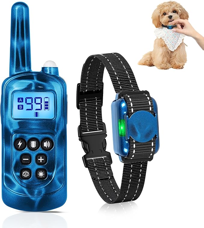 Shock Collar for Small Dogs，Tiniest and Lightest Dog Training Collar with 2000ft Remote，Tailored Small Dog Shock Collar 5-15 Pounds，Beep，Vibration and Safe Shock，0-99-Level Precise Adjustment，Blue