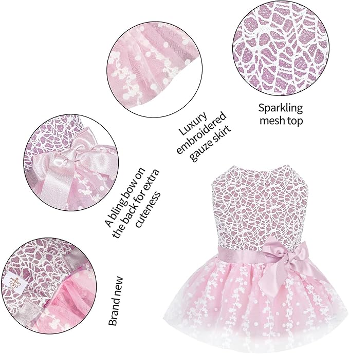 CuteBone Dog Birthday Dress Girl Puppy Skirt Tutu Cat Wedding Outfit Pet Party Clothes for Small Dogs Costume DD16XS