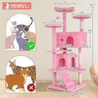 54in Cat Tree Cat Climbing Tower with Scratching Post, Cats House Perch Kitten Tree Condo Wood Playhouse, Pet Trees Tower for Indoor Cats, Pink