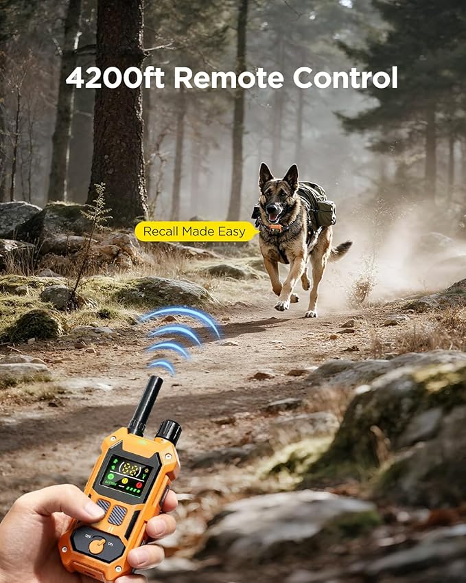 BLACKDOG Military Dog Shock Collar - 4200ft Dog Training Collar with Remote, 4 Training Modes, Flashlight & Strobe, 3-Month Battery, IP67 Waterproof Dog E Collar for All Breeds 5-150lbs (Orange)