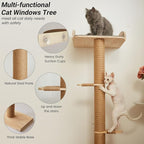 Cat Window Perch with Tall Scratching Posts, Inside 48 in Tall Climbing Tree Hammmock Mounted with Suction Cups for Climbing, Bird Watching, and Play, Supports 45 lbs