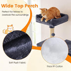 PETSITE 80-inch Tall Modern Cat Tree, Multi-Level Cat Tower with 2 Comfy Condos, Sisal Scratching Posts, Side Basket, Snug Hammock, and Dangling Balls, Ideal for Indoor Cats and Kittens (Dark Grey)