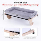 Cat Window Perch Hammock Wall Shelves Beds for Indoor Cats Supplies Design Robust Metal Frame Seat Large Cats and Kittens Pets Natural Wood, 24''L Easy to Adjust Windowsill, Bedside (Grey)