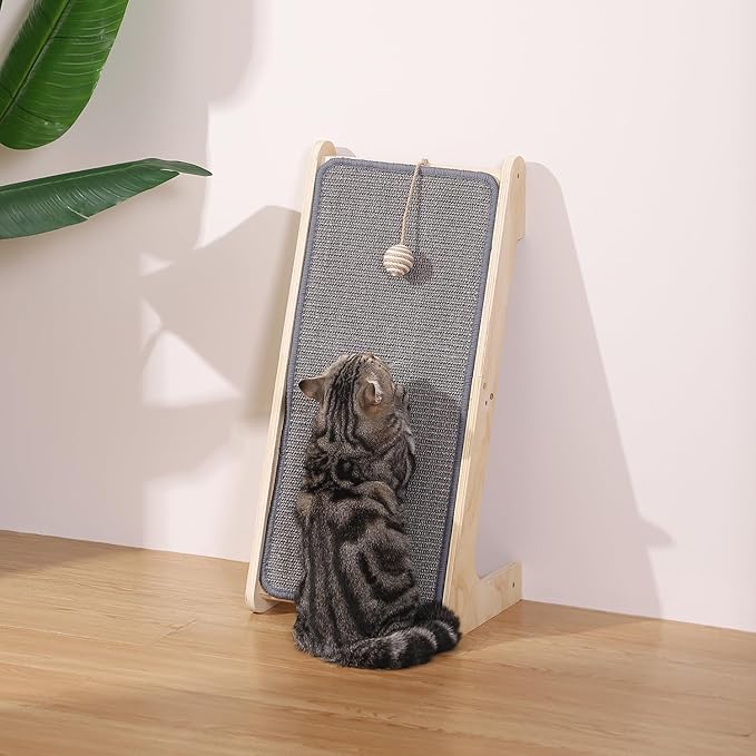 Cat Scratcher Ramp, L Shaped Scratchers for Indoor Cats, Sisal Scratch Pad Furniture Protector, Scratching Board With Ball Toy