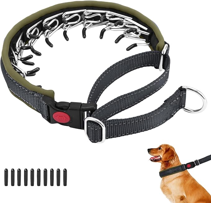 Martingale No Pull Dog Collar for Large Medium Small Dogs, Heavy Duty Nylon Reflective Adjustable Anti Pull Slip Collar with Buckle for Training Walking M Black Army Green