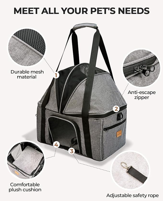 BurgeonNest Top-Expandable Large Cat Carrier, Soft Sided Cat Bag Carrier for Medium Large Pet Up to 15 lbs, Upgraded Small Dog Car Seat, Puppy Travel Bag with Semi-Open Canopy