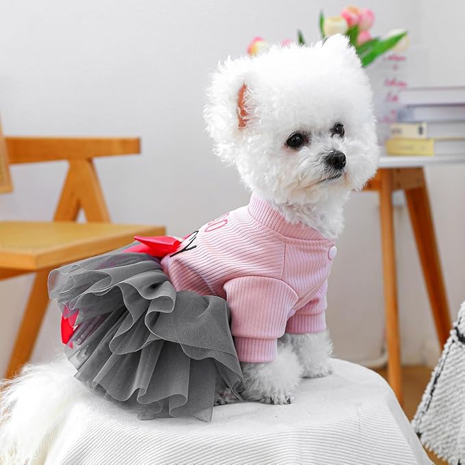 Furbabycare® Elegant Sweet Fashion Puppy Dog Blingbling Princess Skirt Pet Dog Lace Cake Camisole Tutu Dress R-Pink+Gray Small