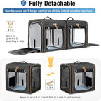 Lekereise Extra Large Cat Carrier for 2 Cats, 2-in-1 Cat Travel Carrier with Litter Box, (20.85" x2) x19.7"x19.7" Pet Carrier with Zipper Locks for Moving Across The Country (No Hammock) - Black