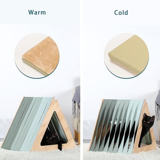 Petsfit Cat Houses for Indoor Cats,Modern Style Wood Cat House with Soft Mat,Portable&Easy Assembly(Triangle)