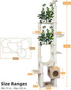 Large Cat Tree Floor to Ceiling Tower, Adjustable Height 77-101 Inches Tall, Climbing Cat Activity Furniture with Thickened Posts, Hammock Bed and Condo for Indoor Cats, White