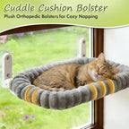 2PC Cat Window Perch with Bolster Foldable Cat Hammock Cushion Bed for Window with Metal Frame, Cloud-Cuddle Cordless Window Resting Seat for Indoor Cats (Cushion Bed, Gray-M)