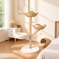 Wood Modern Cat Tree Tower for Large Cats, 47" Tall Cat Climbing Tower with Scratching Post, Luxury Cat Tree for Indoor Cats Large Adult, White