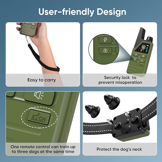 Dog Shock Collar 2 Dogs (5-120Lbs) - 4500FT Dog Training Collar with 3 Training Modes, Security Lock,Reflective Nylon Colar，IP67 Waterproof＆Rechargeable e-Collar with Remote for All Breeds, Sizes