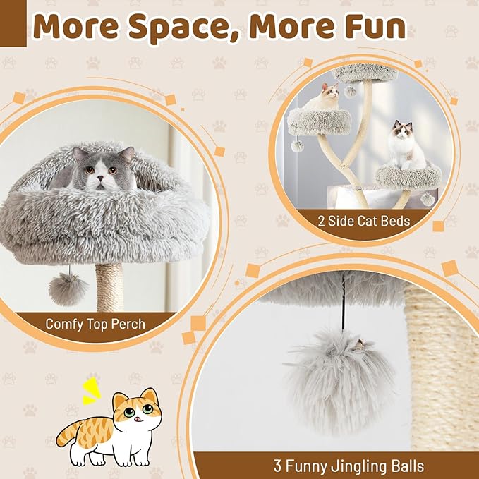 Tangkula Tall Cat Tree, 70 Inch Multi-Level Large Cat Tower with 3 Warm Perches, 3 Jingling Balls, Sisal Scratching Posts & Board, Modern Cat Tree for Indoor Cats Large Adult