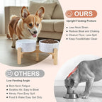 SPUNKYJUNKY Elevated Dog Bowls Ceramic, 6.1'' Dogs and Cat Food Water Bowls Raised with Non-Slip Bamboo Stand for Medium Sized Breed Microwave Dishwasher Safe - 28.7 OZ,Skull White