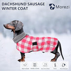 Dachshund Coats Waterproof Suitable for Dachshunds Sausage Weiner Dog Winter Coat Padded Fleece Puppy Snowsuit with Adjustable Bands Reflective Stripe - Plaid Pink - S