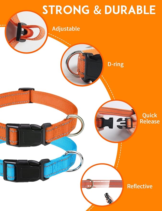 PaiPaitek Dog Collar Replacement Strap, 3/4 x 27 Inch, Reflective Nylon with Metal D-Ring, Compatible with Multiple Training Shock Collars, 2 Pack