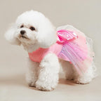 PUPTECK Print Dog Dress Pet Apparel for Birthday with Cute Bowtie Puppy Clothes Outfit, L