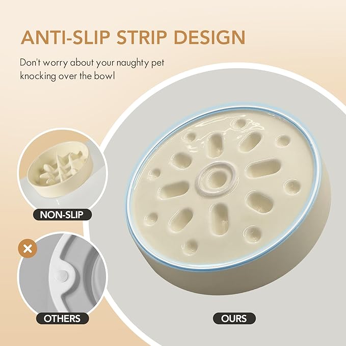 Ceramic 0.9 Cup Dog Bowl Slow Feeder, 6.1inch Slow Pet Food Dish for Small Dog and Cat, Stop Bloat, Preventing Choking(Single Bowl, Light Yellow)