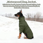 IDOMIK Dog Winter Coat for Large Dogs, Warm Dog Winter Jacket with Fleece High Collar, Zippered Cold Weather Coats for Dogs, Waterproof Doggy Snow Jacket Clothes,Green,3XL