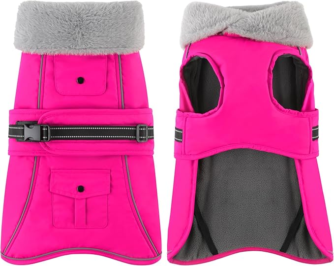 Dogcheer Dog Coat with Pocket, Waterproof Dog Jacket with Adjustable Buckle, Reflective Puppy Winter Coat Warm Turtleneck Fleece SnowJacket for Small Medium Large Dogs - Pink S