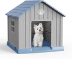 VIXZEN Dog House Outdoor, 31 Inches Weatherproof Resin Dog House Indoor Large with Air Vents & Elevated Floor, Doghouse Outdoor for Large Dogs, Easy Assembly, Versatile Storage Functionality, Blue