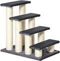 4 Levels Pet Stairs for High Beds Couch, Cute Stair Shaped Cat Tree for Indoor Cats or Dogs with Scratching Post, Hanging Play Ball, Gray